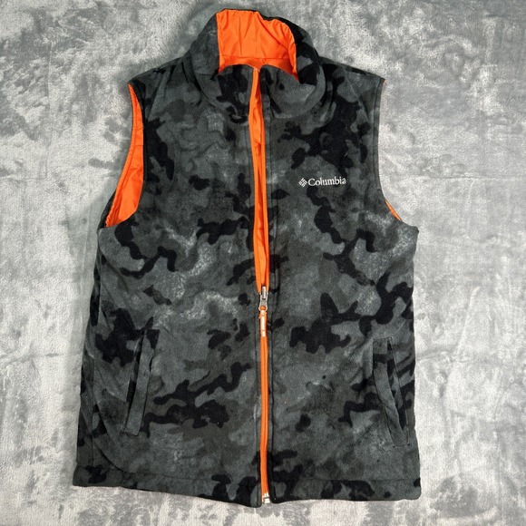 Columbia Other - Columbia Black and Gray Camo Vest with Orange Lining- Boys size medium
